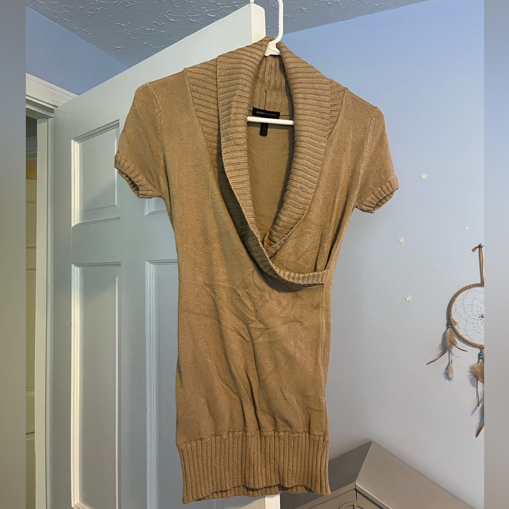 BCBG Top with Low Cross Wrap Cowl Neck